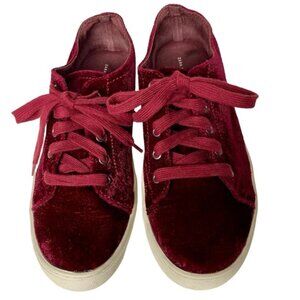 ZARA Velvet Sneakers Low Top Tennis Lace Up Burgandy White Women Size 6.5
